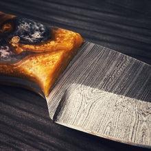 Load image into Gallery viewer, Hand-Forged Damascus Steel Skinner Knives – Blue Wood &amp; Orange Resin Editions