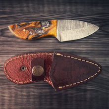 Load image into Gallery viewer, Hand-Forged Damascus Steel Skinner Knives – Blue Wood &amp; Orange Resin Editions