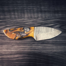 Load image into Gallery viewer, Hand-Forged Damascus Steel Skinner Knives – Blue Wood &amp; Orange Resin Editions
