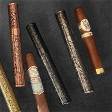 Load image into Gallery viewer, Ornate Metal Single Cigar Tube - Floral Scroll Edition - 5 Colors