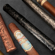 Load image into Gallery viewer, Ornate Metal Single Cigar Tube - Floral Scroll Edition - 5 Colors