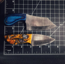 Load image into Gallery viewer, Hand-Forged Damascus Steel Skinner Knives – Blue Wood &amp; Orange Resin Editions