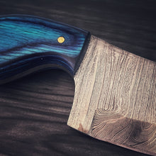 Load image into Gallery viewer, Hand-Forged Damascus Steel Skinner Knives – Blue Wood &amp; Orange Resin Editions