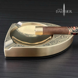 The Shield Antique Gold 3 Finger Cigar Ashtray