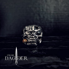 Load image into Gallery viewer, cigar skull biker ring front view