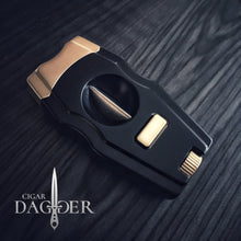 Load image into Gallery viewer, SteamPunk Cigar Cutter V Cut with Detachable Punch (Black &amp; Gold) LTD