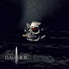 Load image into Gallery viewer, Cigar Skull Ring (red zircon)