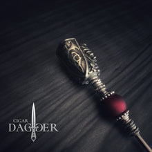 Load image into Gallery viewer, the red knight cigar saver with silver toned jewelry elements and beads back view