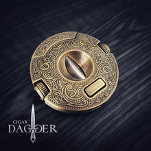 Load image into Gallery viewer, Antique Brass Orbit V Cigar Cutter with Detachable Punch Cutters