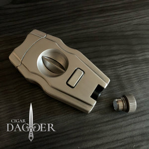 SteamPunk Cigar Cutter V Cut with Detachable Punch (Brushed Silver)