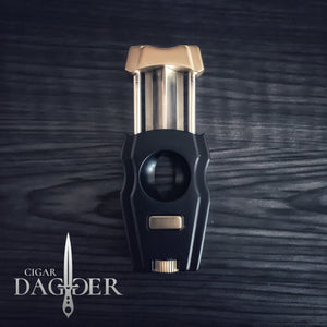 SteamPunk Cigar Cutter V Cut with Detachable Punch (Black & Gold) LTD