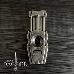 SteamPunk V-Cut Cigar Cutter with Detachable Punch Cutter (Industrial Silver)