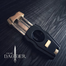 Load image into Gallery viewer, SteamPunk Cigar Cutter V Cut with Detachable Punch (Black &amp; Gold) LTD