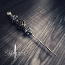 Load image into Gallery viewer, steampunk blackout cigar pick in silver and gun metal with detailed jewelry elements